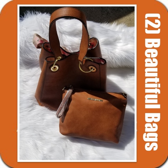 Cognac Bag with Rose Bow & Matching Clutch - Picture 3 of 8